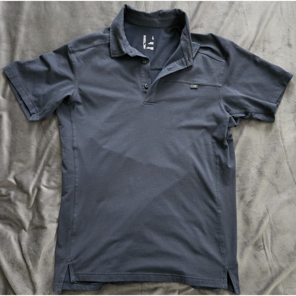 Arc'teryx Polo Shirt Large Navy Short Sleeve Collared Solid Button Logo Men's - Picture 2 of 6